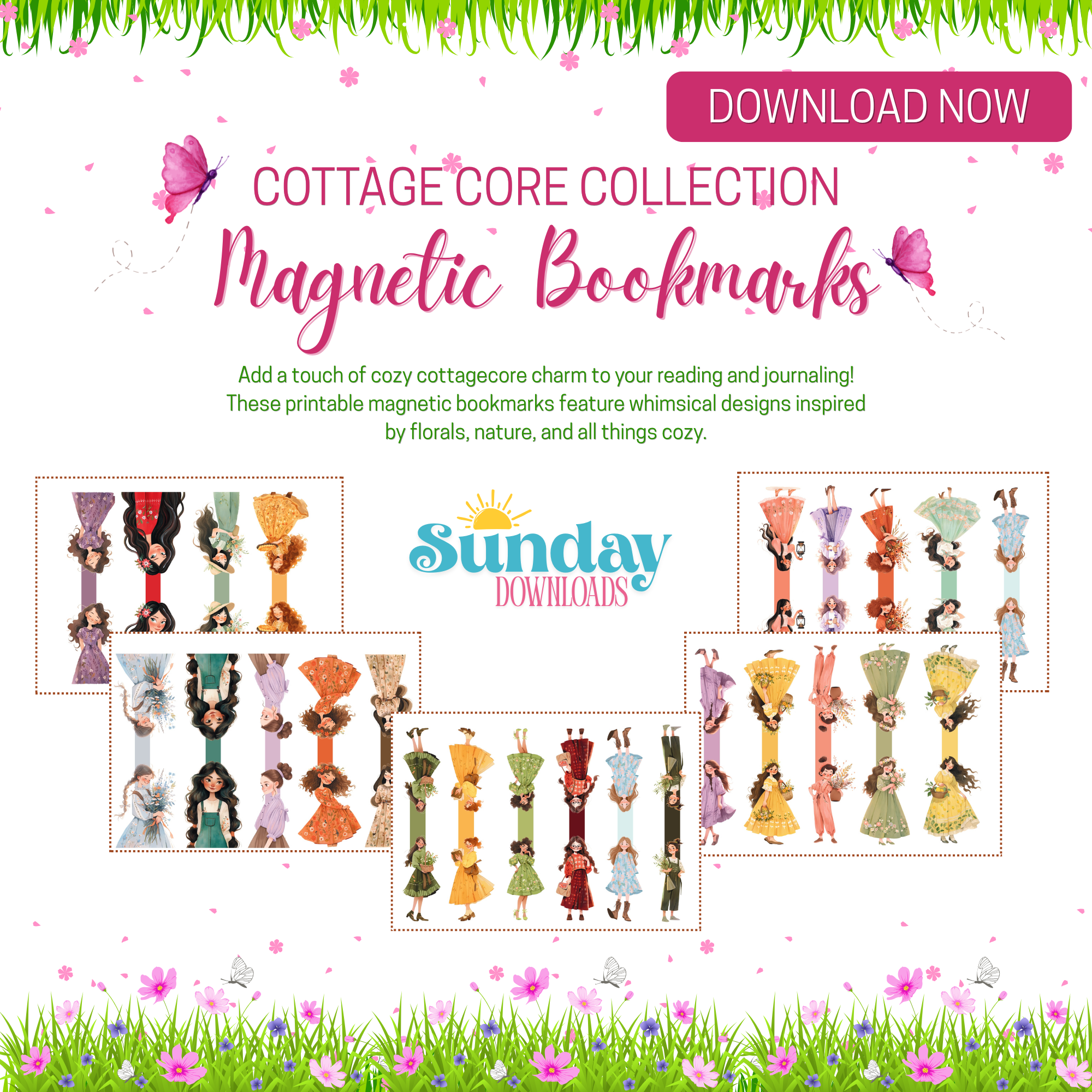 25 Cottage Core Magnetic Bookmark PDF | Printable Bookmarks for Journals, Books & Planners